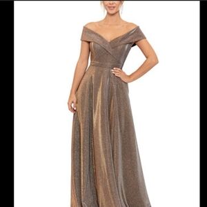 Elegant Off-Shoulder Gold Evening Gown *106*